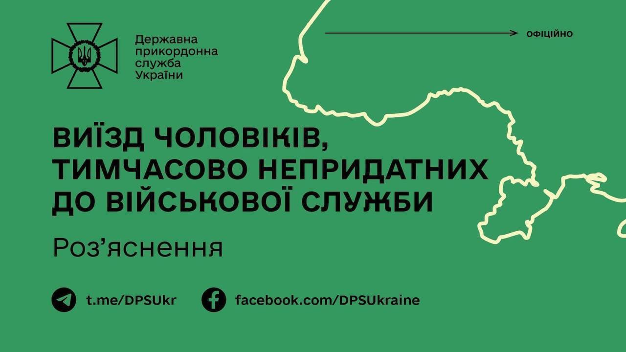 Временно непригодным к службе  мужчинам разрешается выезд за пределы Украины при наличии подтверждающих документов - ГПСУ 