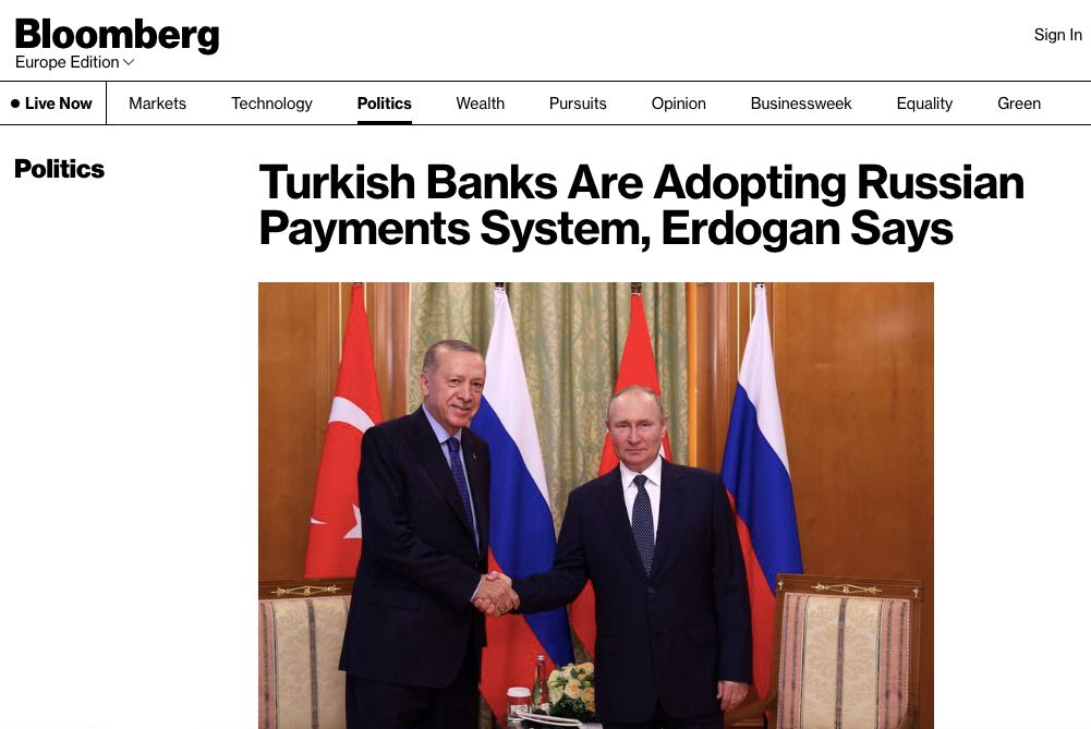 Пять турецких банков вводят российскую платежную систему «Мир», - Bloomberg