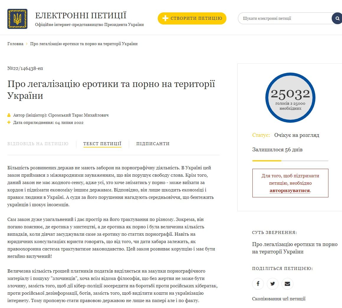 Зеленский должен рассмотреть петицию о легализации порно и эротики, так как она набрала нужные 25 тысяч голосов