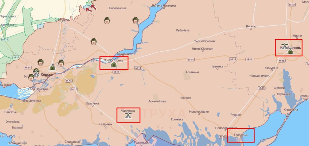 Сообщают о взрывах в оккупированных Чаплынке, Мелитополе, Новой Каховке и Геническе Херсонской области