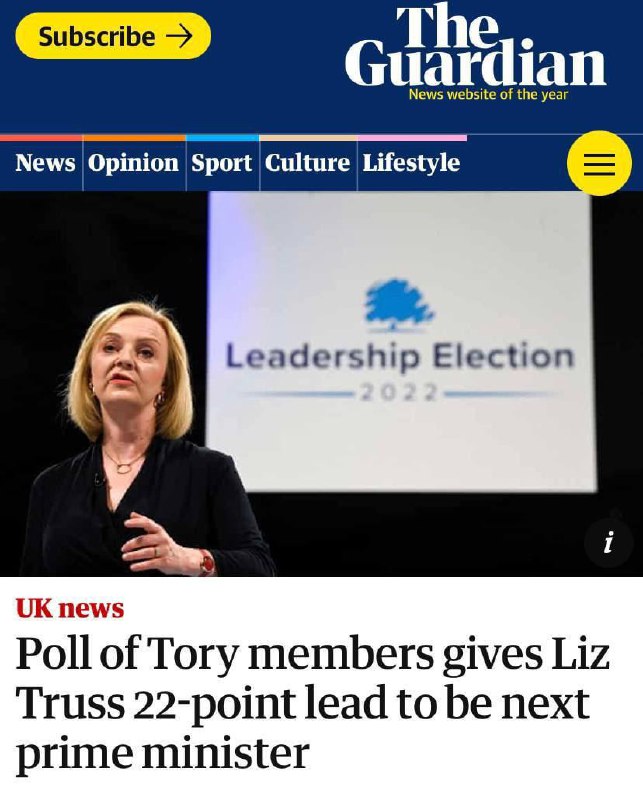 The Guardian предполагает, что следующим премьером Великобритании станет глава МИД Лиз Трасс