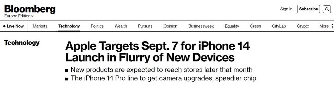 7 сентября Apple покажет iPhone 14