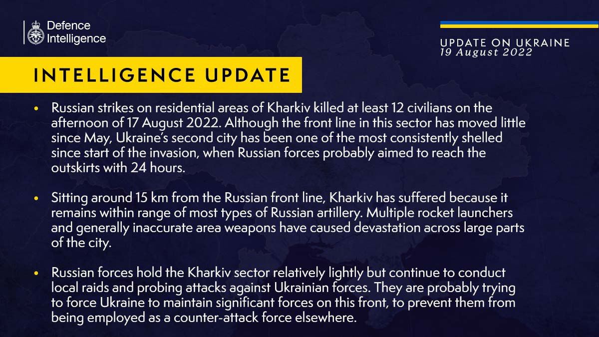 Харьков - один из наиболее подверженных обстрелам город Украины, находящийся в 15 км от линии фронта, - британская разведка