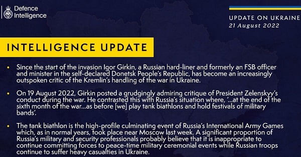 Британская разведка отмечает, что бывший офицер ФСБ РФ Гиркин становится все более откровенным критиком Кремля