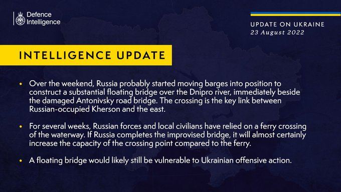 Россия снова пытается построить понтонный мост через Днепр рядом с поврежденным Антоновским мостом, - британская разведка
