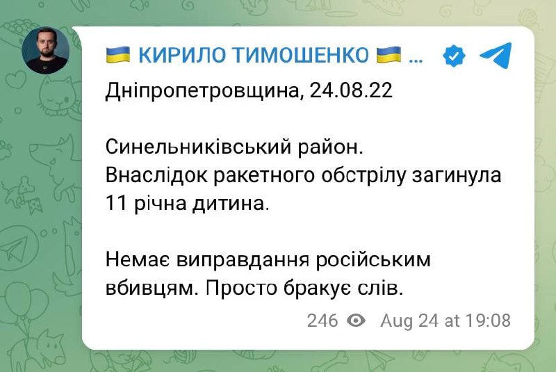 У Синельниковському районі Дніпра внаслідок ракетного обстрілу загинула 11-річна дитина, – Кирило Тимошенко