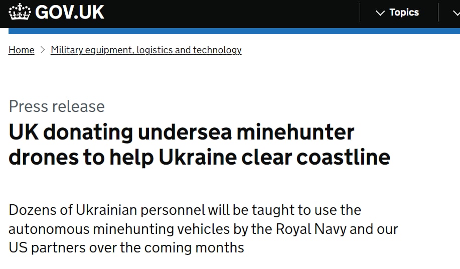 Великобритания передаст Украине шесть подводных беспилотников