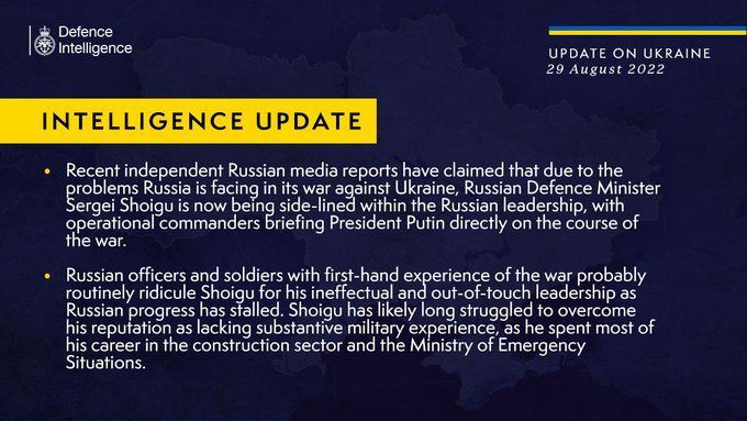 ‼️Фанерного генерала Шойгу отстранили от командования войсками в Украине, cообщает Министерcтво обороны Великобритании в своей ежедневной сводке