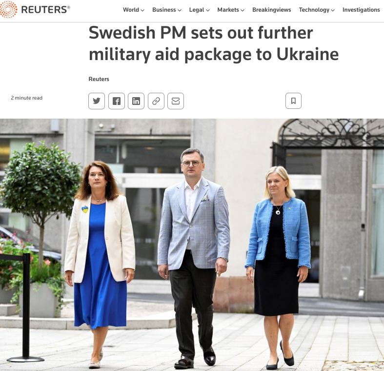 Швеция предоставит Украине дополнительный пакет военной помощи на сумму более $40 млн