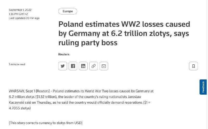 Польша потребует от Германии около $1,3 трлн репараций