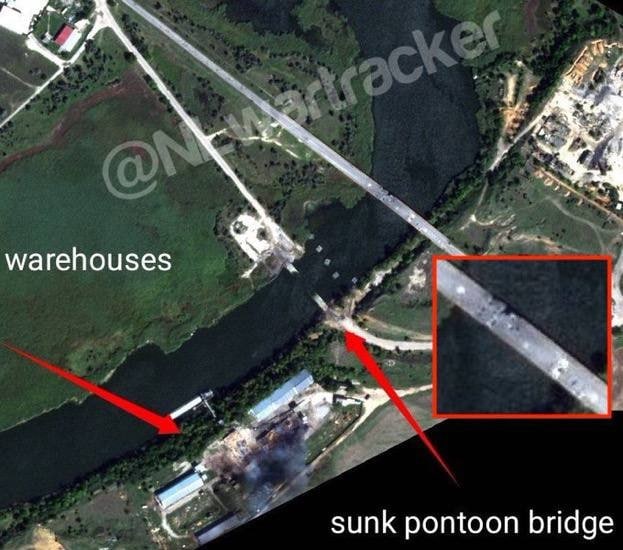 По предварительной информации, Дарьевский мост в Херсонской области разрушен, а понтонная переправа ушла на дно 🔥