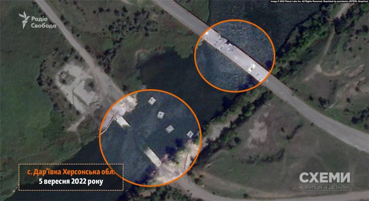 Появились спутниковые снимки уничтоженного ВСУ понтонного моста вблизи Дарьевки Херсонской области