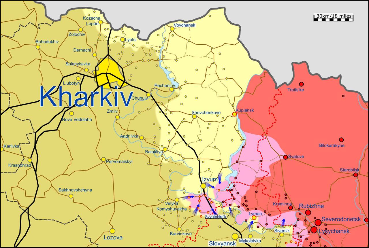 Оккупанты отошли через северную границу Харьковской области обратно в Россию - обновленная карта обстановки на Востоке Украины от европейских экспертов войны