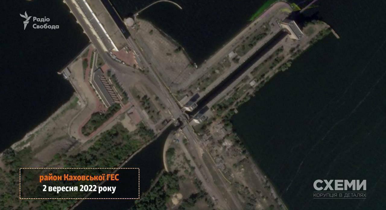 Свежие спутниковые снимки попыток лаптеногих отстроить переправу возле Каховской ГЭС взамен уничтоженного моста