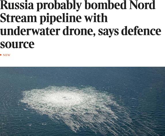 ⚡️Вероятно, Россия взорвала трубопроводы «Северный поток» с помощью подводного беспилотника