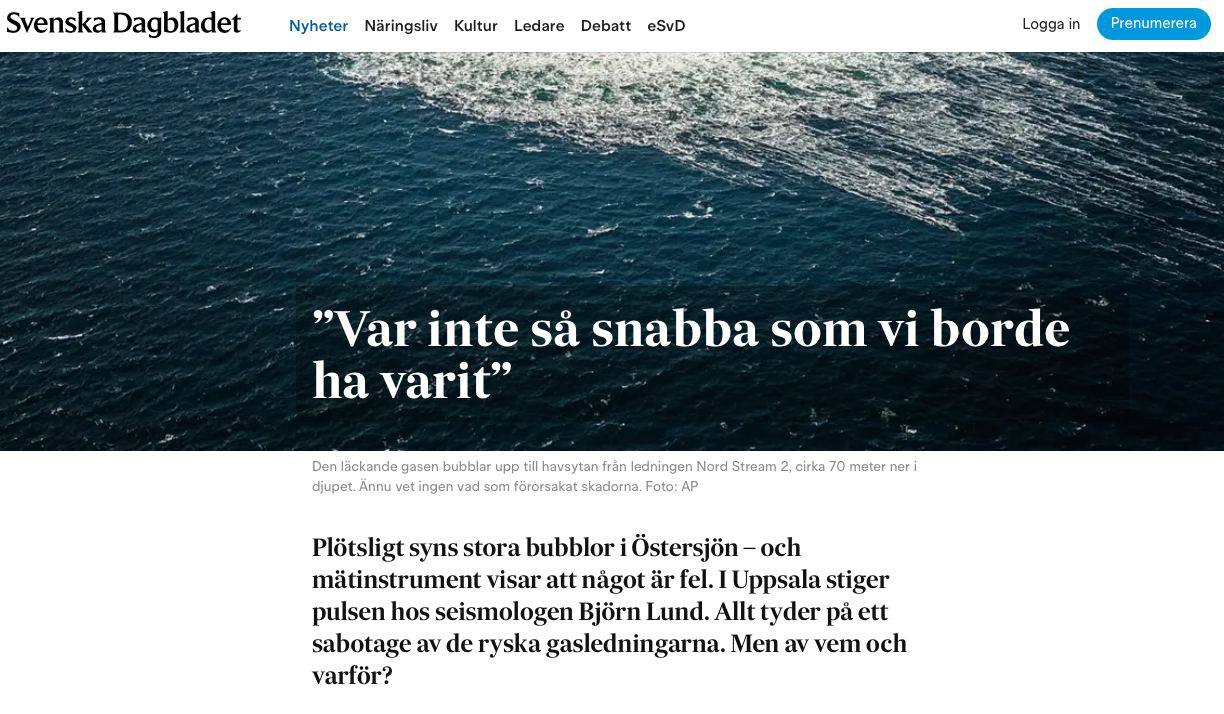 Береговая охрана Швеции обнаружила четвёртую утечку газа из «Северных потоков»