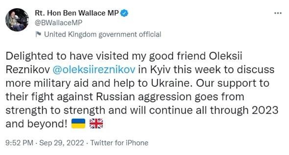 Министр обороны Великобритании Бен Уоллес тайно посетил Киев 🇬🇧🤝🇺🇦