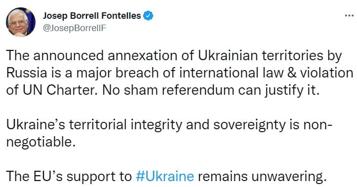 Объявленная аннексия украинских территорий Россией является серьезным нарушением международного права и нарушением Устава ООН