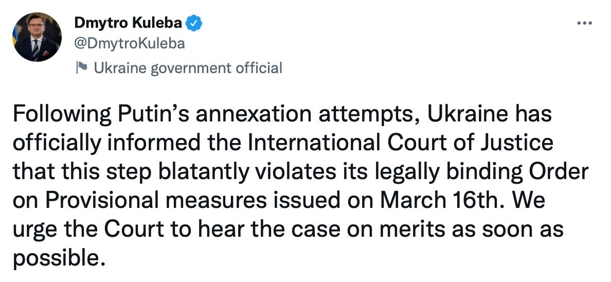 📢 Україна звернулася до Міжнародного суду ООН в Гаазі у зв'язку зі спробою анексії українських територій росією