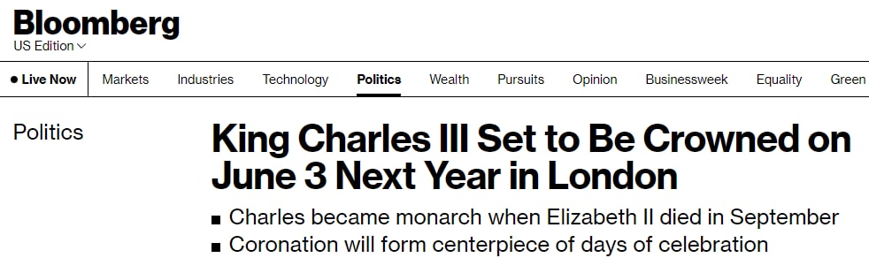 Коронация Карла ІІІ запланирована на 3 июня 2023 года, - Bloomberg