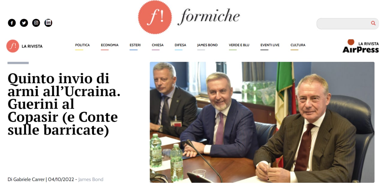 Минобороны Италии готовит пятый пакет военной помощи Украине, включающий технику и оборудование — пишет издание Formiche