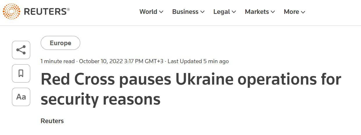 ❗️Руководство Международного комитета Красного Креста приняло решение приостановить деятельность организации на территории Украины из соображений безопасности