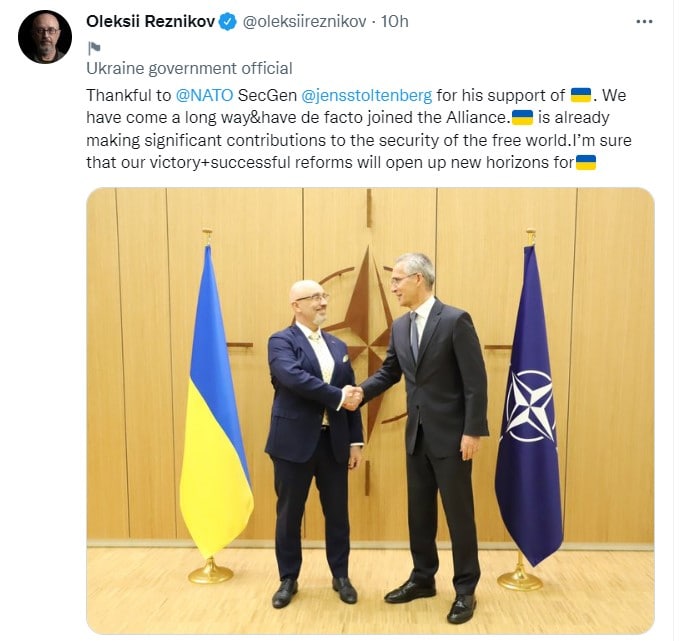 Украина де-факто уже присоединилась к НАТО, - министр обороны Украины Алексей Резников в Twitter