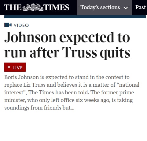 ⚡️Борис Джонсон намерен бороться за пост главы правительства Великобритании после отставки Лиз Трасс, — пишет Times