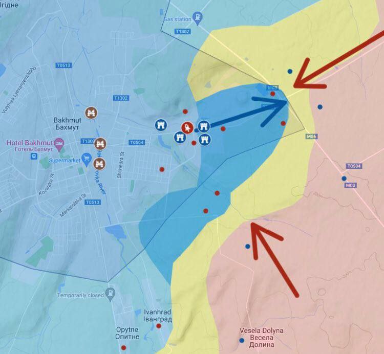 Сообщается, что ВСУ выбили русню на 2 км в восточных окрестностях Бахмута