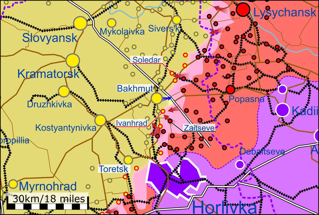 Продолжаются попытки наступления РФ вокруг Бахмута - обновленная карта обстановки на востоке Украины от европейских экспертов войны