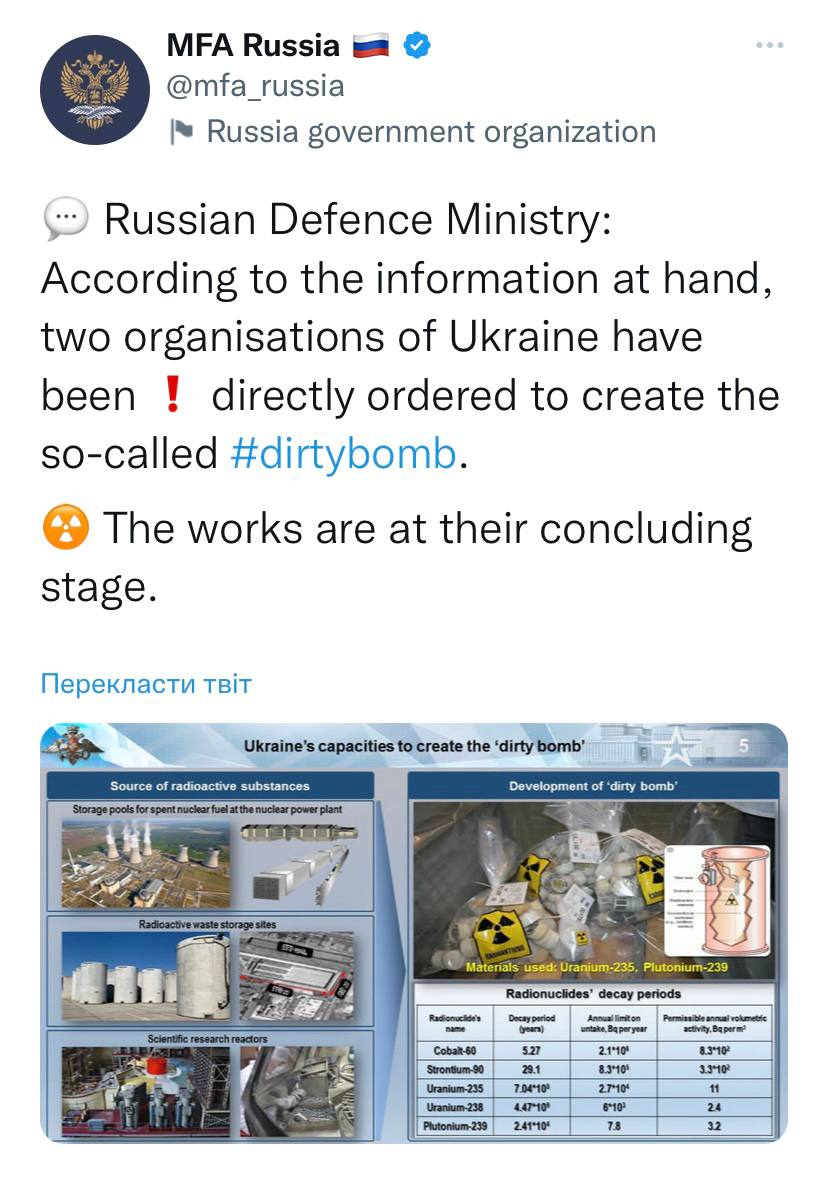 ☢️ МЗС РФ використало фотографії словенських урядових презентацій 10-річної давнини, заявляючи про намір України створити "брудну бомбу"
