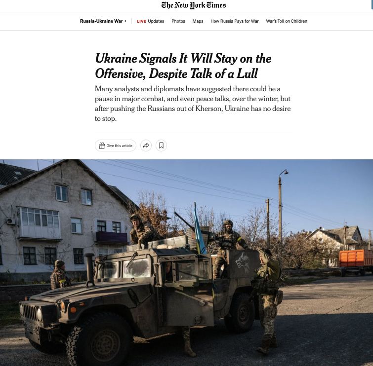 Украина намерена продолжать контрнаступление, несмотря на разговоры о возможном «затишье», - The New York Times