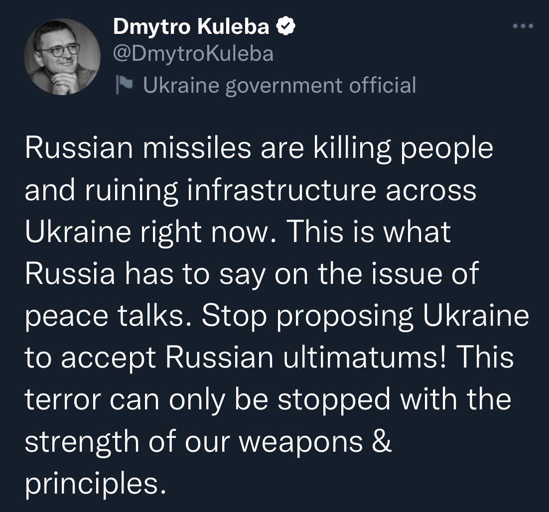 💯 росія демонструє справжнє ставлення до мирних переговорів, – Кулеба