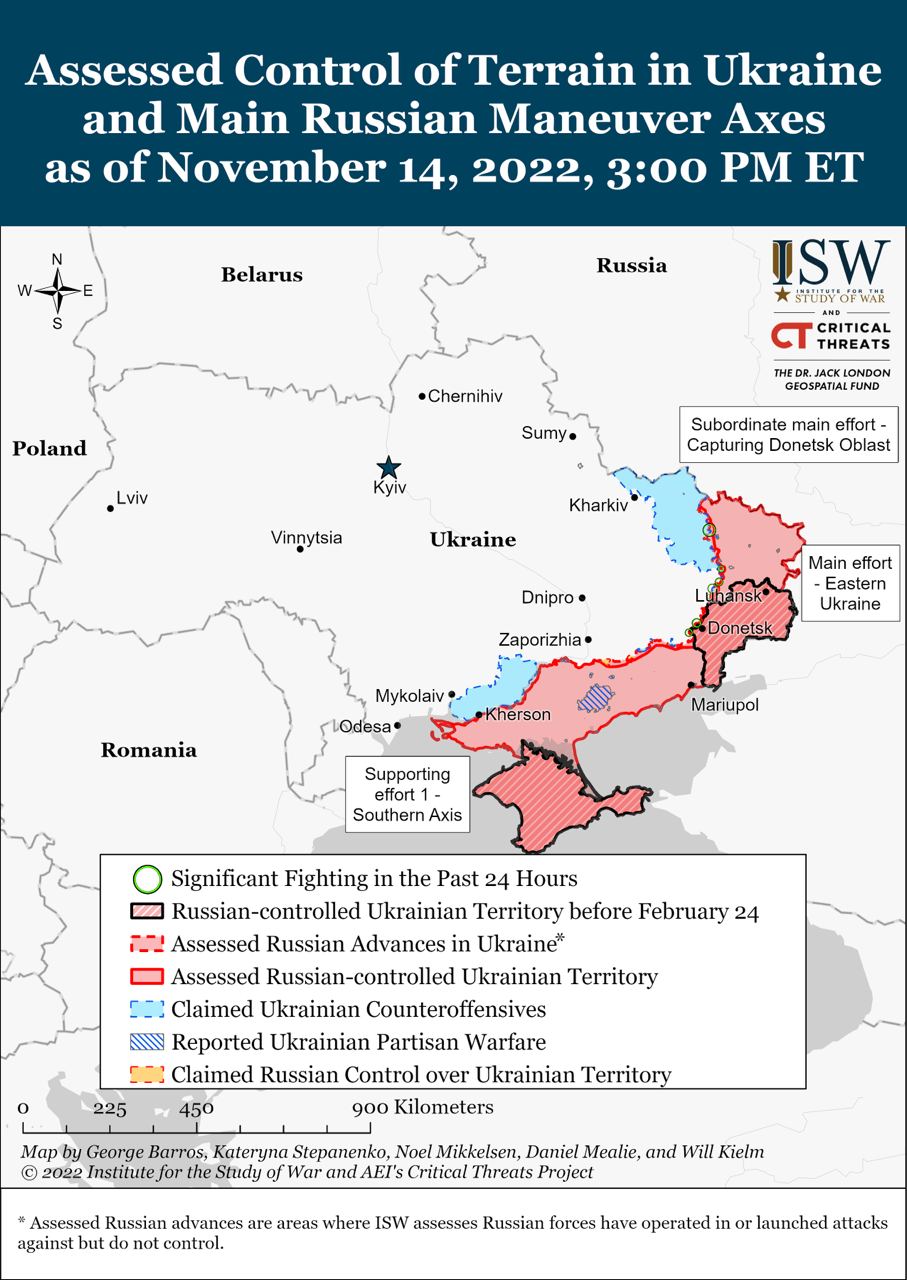 Россия все больше говорит о захвате части Донецкой области, подчеркивая, что российские силы активизируют операции в Донецкой области после их вывода с правого берега Херсонщины, - ISW