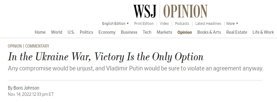 Украине не о чем говорить с Россией – Борис Джонсон в колонке для Wall Street Journal