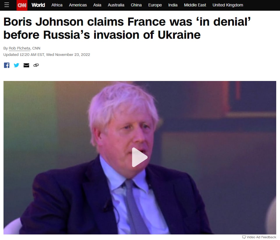 Германия, Франция и Италия думали, что Украина быстро потерпит поражение в войне с РФ, - Борис Джонсон в интервью для CNN