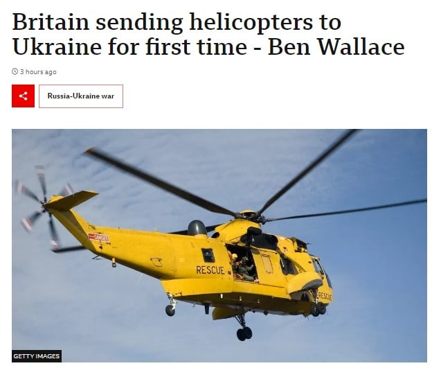 Британия передает Украине три вертолета Sea King, которые в самом Соединенном Королевстве были сняты с эксплуатации в 2018 году, — сообщает BBC со ссылкой на министра обороны Бена Уоллеса