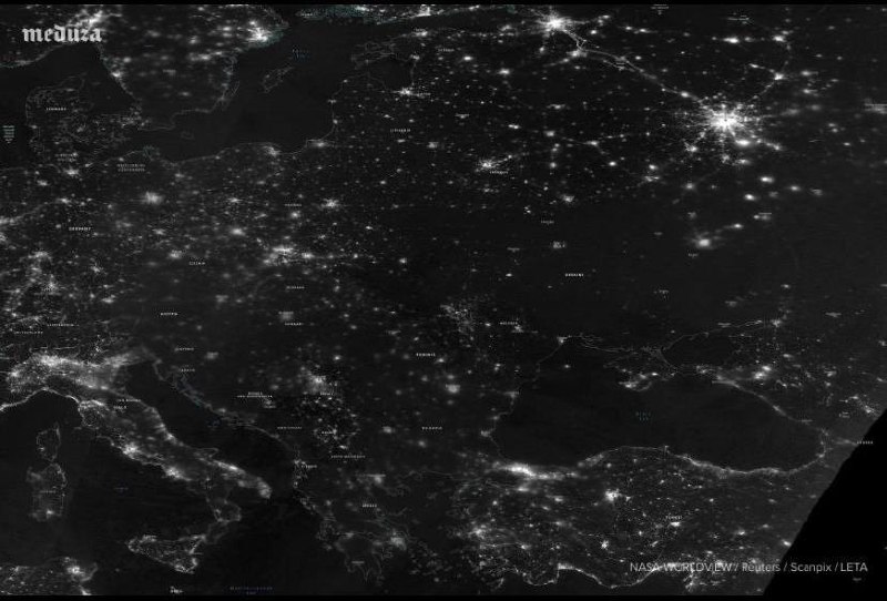 Так выглядела Украина со спутника в ночь на 24 ноября после ракетных ударов по гражданской инфраструктуре