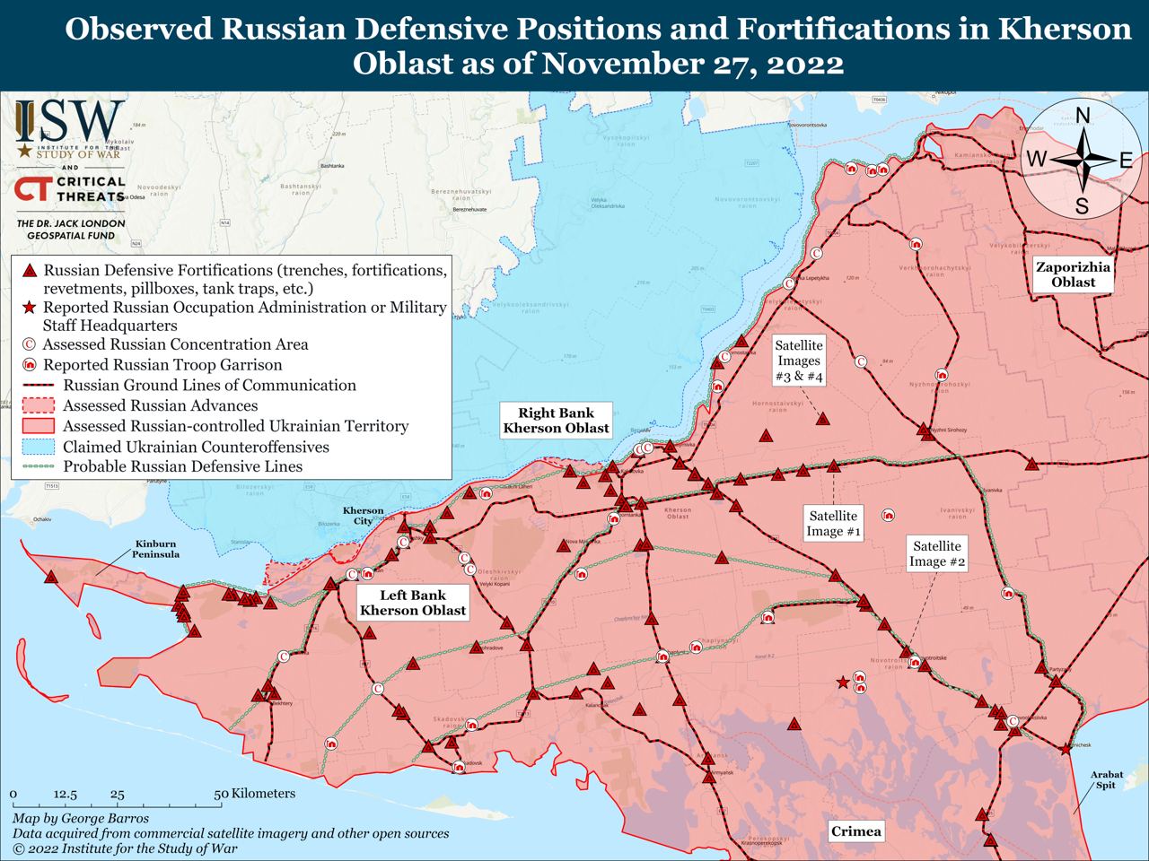 Российская армия укрепляет свои позиции вдоль критически важных объектов на востоке Херсонской области на случай возможного контрнаступления украинских войск в будущем, - ISW