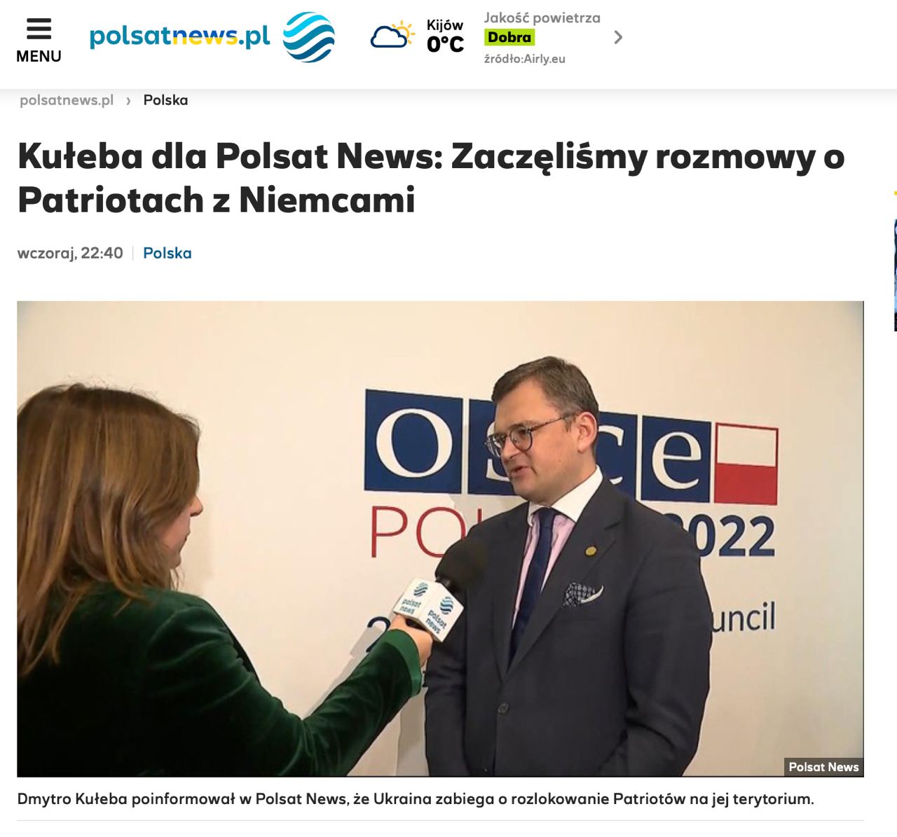 Украина начала переговоры о поставках ЗРК «Patriot» с Германией и США — об этом заявил министр иностранных дел в интервью для Polsat