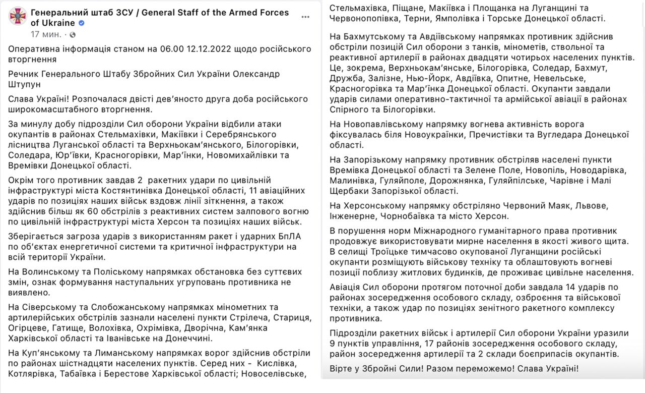 Начались 292 сутки широкомасштабного вторжения РФ в Украину