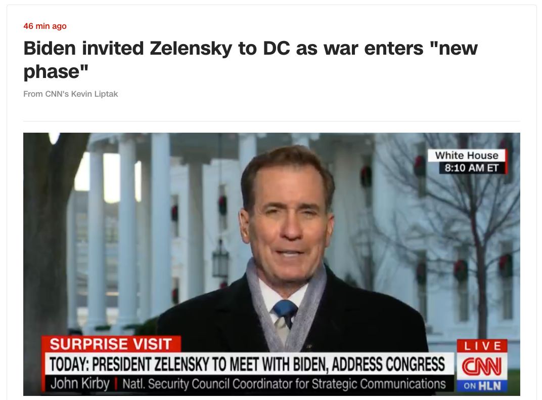 Президент Байден пригласил своего украинского коллегу Зеленского в Вашингтон на этой неделе в связи с тем, что, по мнению Белого дома, война вступила в новую фазу, — CNN со ссылкой на представителя Го