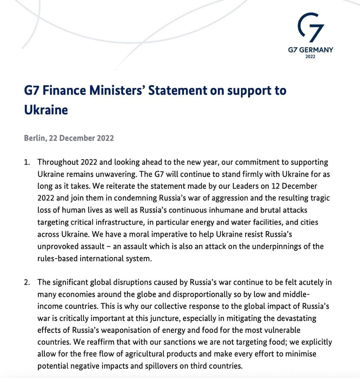 G7 выделит Украине $32 млрд бюджетной помощи в 2023 году