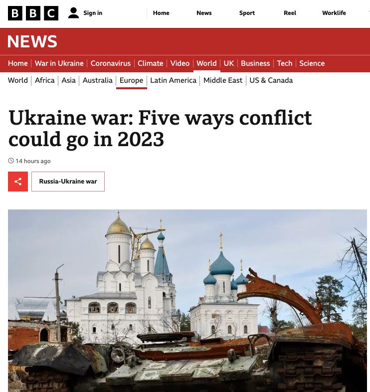 BBC прогнозируют пять сценариев для Украины в 2023 году