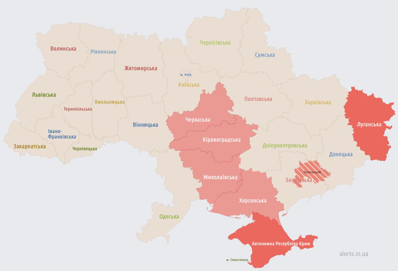 В ряде областей Украины — воздушная тревога
