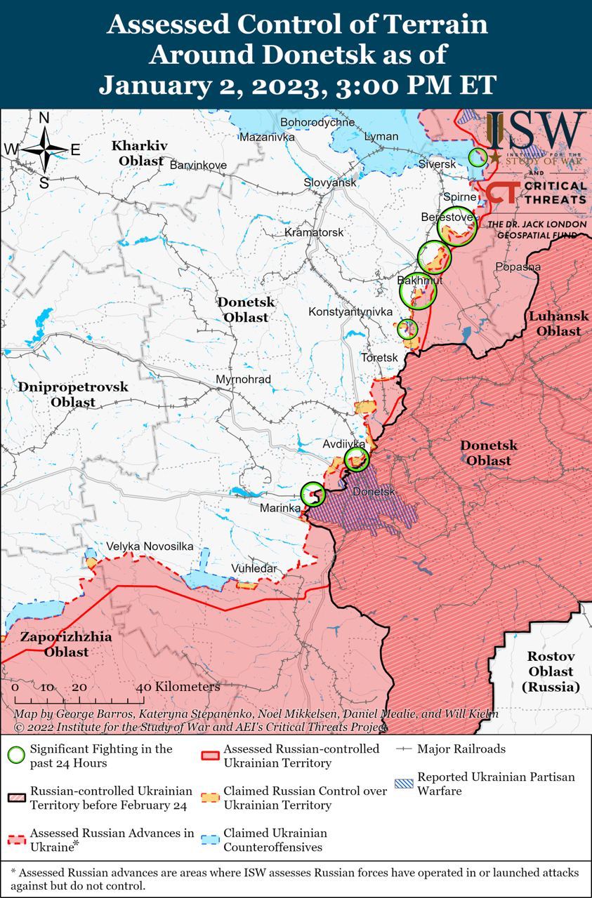 Российские силы продолжали предпринимать безуспешные попытки улучшить свои тактические позиции к северо-западу от Сватово после тактической паузы, - ISW