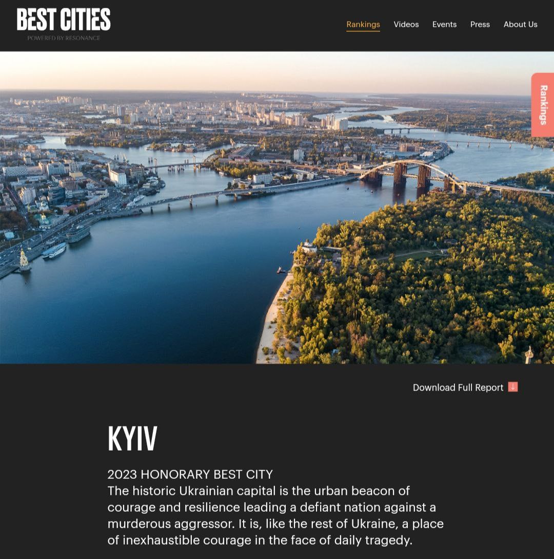 Киев - лучший город мира в 2023 году по версии международного агентства Resononce