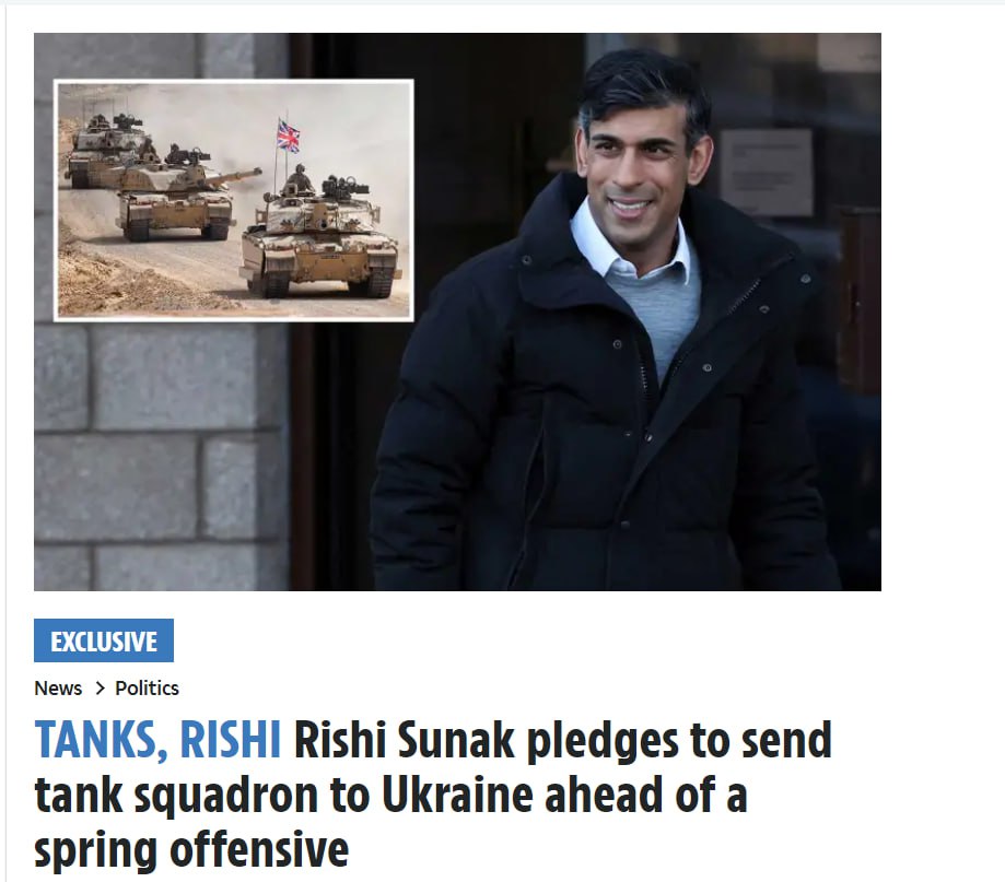 Премьер-министр Великобритании Риши Сунак принял решение об отправке в Украину танкового эскадрона, — The Sun, ссылаясь на источники