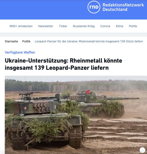 Немецкий концерн Rheinmetall может поставить в Украину 139 танков Leopard, - RND