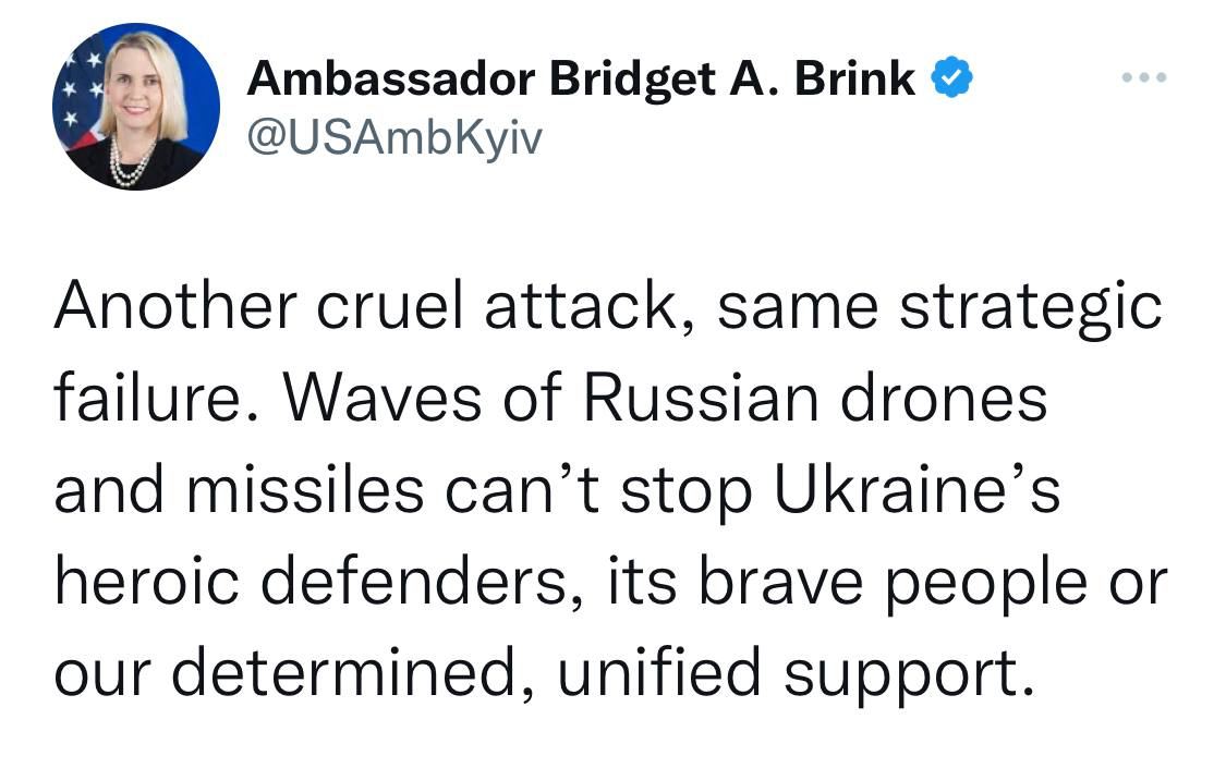 Посол США Бриджит Бринк прокомментировала российскую ракетную атаку по Украине